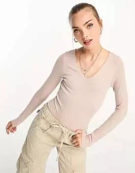 Бесшовное боди с v-образным вырезом New Look цвета камня