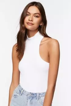 Бесшовное боди с воротником-стойкой Forever 21, белый