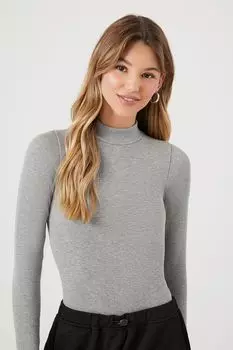 Бесшовное боди с воротником-стойкой Forever 21, серый