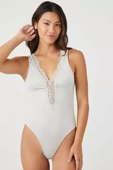 Бесшовное боди в нижнем белье с кружевной отделкой Forever 21, серый