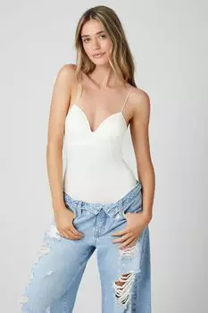 Бесшовное боди в нижнем белье с V-образным вырезом Forever 21, белый