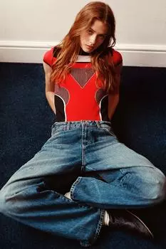 Бесшовное боди ZARA, красный/черный