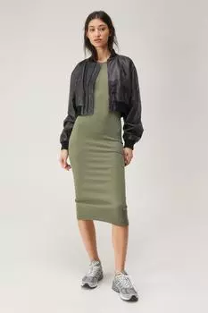 Бесшовное платье миди на бретельках с воротником-борцовкой Nasty Gal, хаки