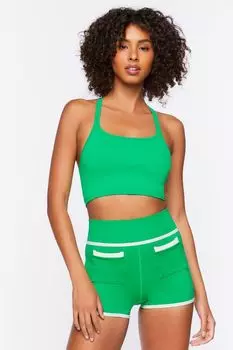 Бесшовные байкерские шорты Active с контрастной окантовкой Forever 21, зеленый