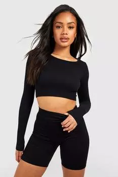Бесшовные байкерские шорты в ребрику Boohoo, черный