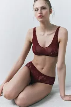 Бесшовные кружевные трусы ZARA, бордовый