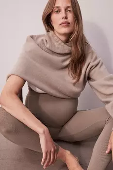 Бесшовные леггинсы в рубчик Mom H&M, бежевый