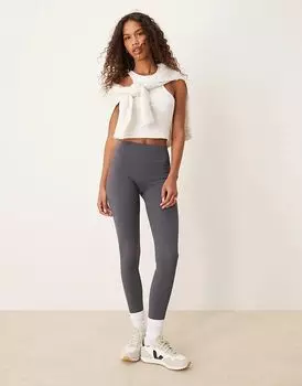 Бесшовные леггинсы в рубчик серого цвета New Look