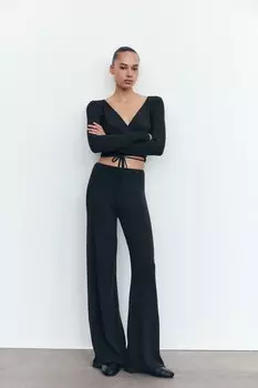 Бесшовные широкие брюки ZARA, темно-серый