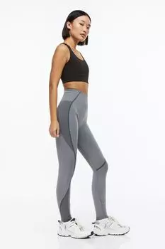 Бесшовные спортивные тайтсы DryMove H&amp;M, серый меланж