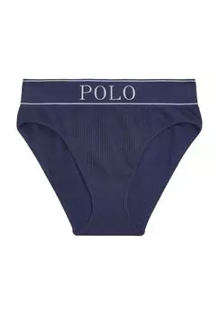 Бесшовные трусы в рубчик, с логотипом на поясе, для женщин POLO RALPH LAUREN, темно-синий