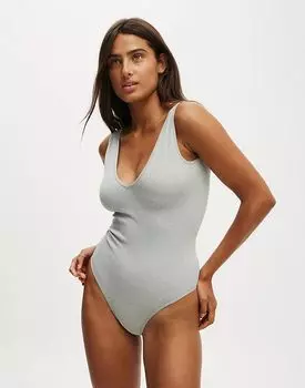 Бесшовный боди с глубоким вырезом серого цвета Cotton:On