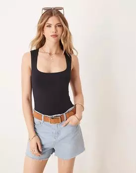 Бесшовный боди с квадратным вырезом ASOS DESIGN черного цвета