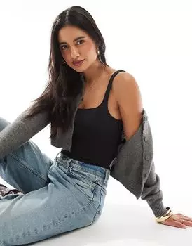 Бесшовный боди с квадратным вырезом черного цвета Pieces