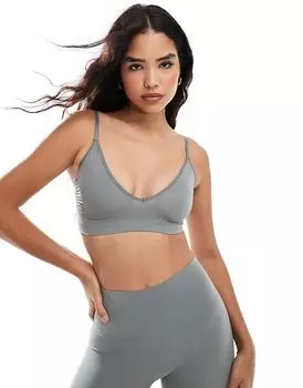 Бесшовный бюстгальтер с V-образным вырезом Vero Moda Sage Green (часть комплекта)