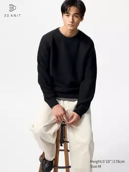 Бесшовный джемпер с круглым вырезом Uniqlo, цвет 09 черный