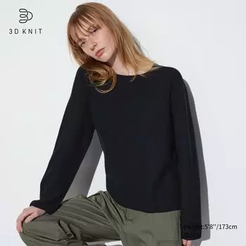 Бесшовный хлопковый свитер с 3D-стежкой UNIQLO, черный