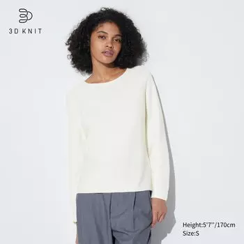 Бесшовный хлопковый свитер с 3D-стежкой UNIQLO, белый