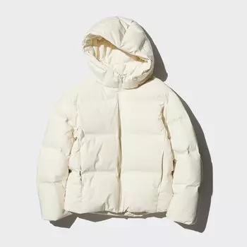 Бесшовный пуховик с капюшоном UNIQLO, белый