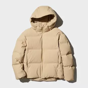 Бесшовный пуховик с капюшоном UNIQLO, бежевый