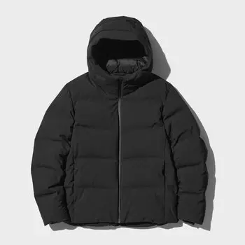 Бесшовный пуховик с капюшоном UNIQLO, черный