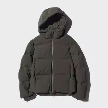 Бесшовный пуховик с капюшоном UNIQLO, темно-зеленый