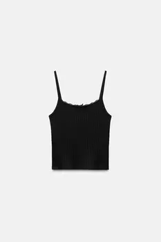 Бесшовный ребребневый укороченный топ с бантом ZARA, черный