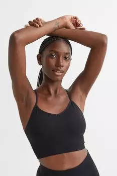 Бесшовный спортивный бюстгальтер с легкой поддержкой H&amp;M, черный