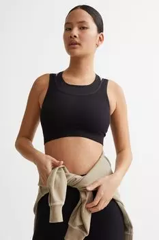 Бесшовный спортивный бюстгальтер с легкой поддержкой H&amp;M, черный