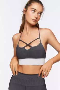Бесшовный спортивный бюстгальтер с перекрещенными крестами Forever 21, черный