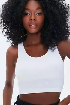 Бесшовный спортивный бюстгальтер в рубчик Forever 21, белый