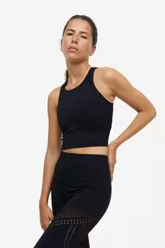 Бесшовный спортивный укороченный топ DryMove H&M, черный