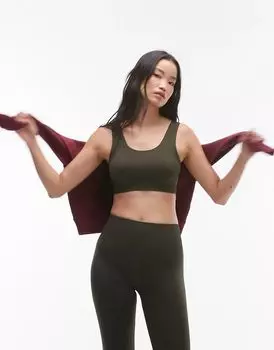 Бесшовный супермягкий бюстгальтер-топ ARKET с контурами цвета хаки