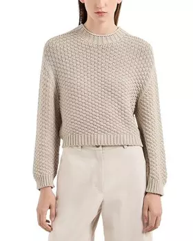 Бесшовный свитер простой вязки Emporio Armani с круглым вырезом, коричневый/бежевый