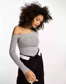 Бесшовный темно-серый топ на одно плечо ASOS
