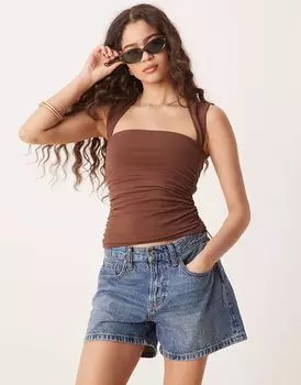 Бесшовный топ Abercrombie & Fitch с квадратным вырезом коричневого цвета