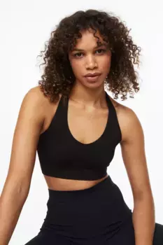 Бесшовный топ с декоративными завязками H&M, черный