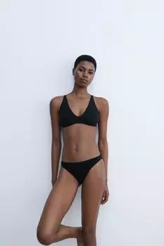 Бесшовный треугольный бюстгальтер без косточек ZARA, черный