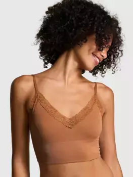 Бесшовный удлиненный бюстгальтер без подкладки в рубчик Pink Bralettes & Bra Tops, цвет Caramel