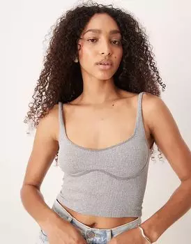 Бесшовный укороченный топ Free People meg серого меланжевого цвета