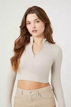 Бесшовный укороченный топ с молнией до половины Forever 21, серый