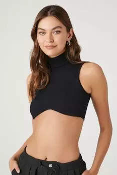 Бесшовный укороченный топ с воротником-стойкой Forever 21, черный
