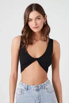 Бесшовный укороченный топ с закручивающейся передней частью Forever 21, черный