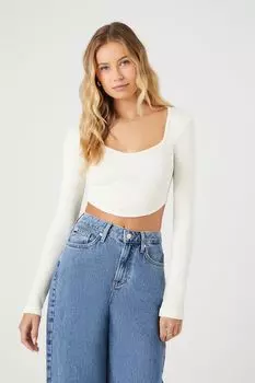 Бесшовный укороченный топ с закругленным краем Forever 21, ванилла