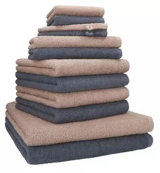 Бетц 12 шт. Набор полотенец Berlin 100% хлопок 2 пляжных полотенца 4 полотенца для рук 2 гостевых полотенца 2 мыльные салфетки 2 моющиеся перчатки цвет лотоса - графит Betzshop