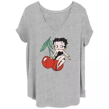 Бетти Буп (Betty Boop) больших размеров для юниоров в вишнёвой футболке с V-образным вырезом и рисунком Licensed Character