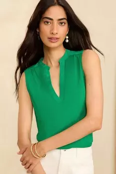 Без рукавов из неровного трикотажа с V-образным вырезом и тканевой отделкой Love & Roses, зеленый