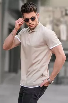 Бежевая базовая футболка поло 5885 MADMEXT