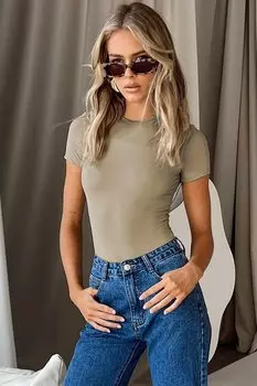 Бежевая базовая женская футболка с круглым вырезом MG1725 MADMEXT