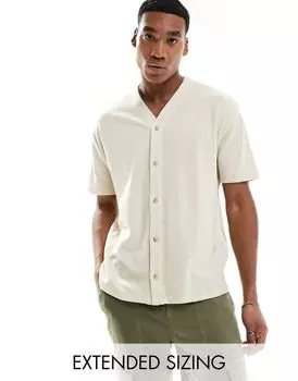 Бежевая бейсбольная футболка с вафельным рисунком ASOS DESIGN